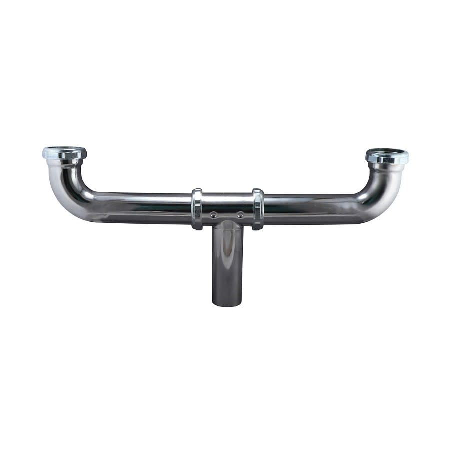 Continuous Waste, Center Outlet, 1-1/2 in, Brass, 20 ga, Polished Chrome