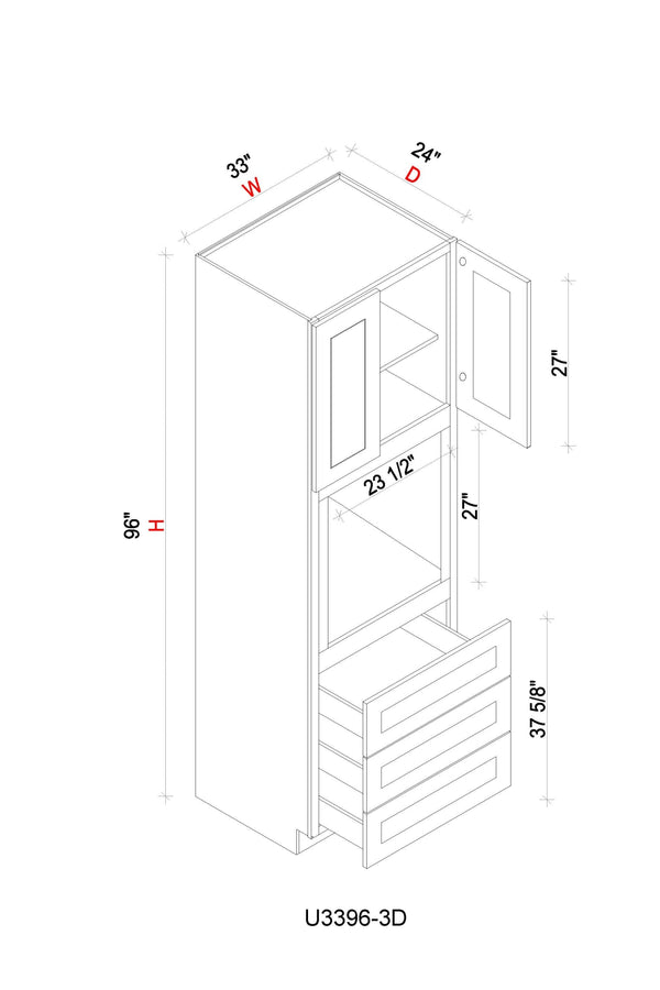 Oven Pantry Cabinet- 33"W x 96"H x 24"D - 2D, 3DRW