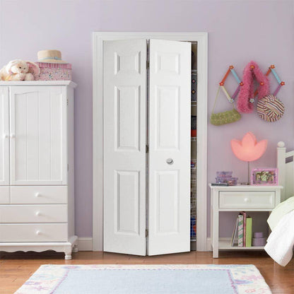 36 in. x 80 in. 6 Panel Textured Primed Hollow Core Composite Bi-fold Interior Door