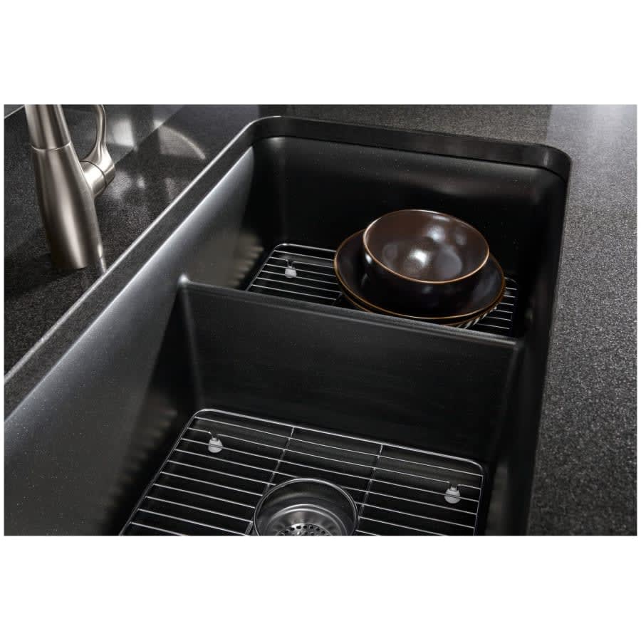 Cairn 33-1/2" Undermount Double Equal Bowl Neoroc Granite Composite Kitchen Sink with Right Sink Rack Included