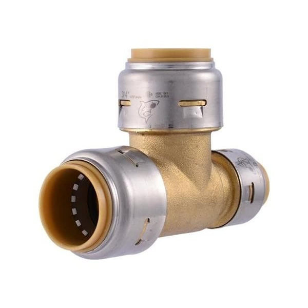Tee, 3/4 x 1/2 x 3/4 in, Push, Brass