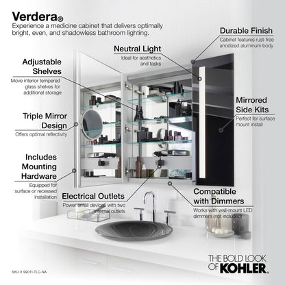 Verdera 40" x 30" Lighted Three Door Medicine Cabinet with Nine Shelves, Built-in Outlets, and Flip Out Magnifying Mirror - CA Title 24 Compliant