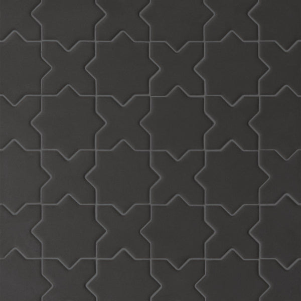 Le Cafe 2" x 2" Cross and Star Matte Porcelain Mosaic Tile in Black