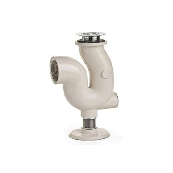 Adjustable P-Trap, 2 in, White, Cast Iron, NPT Connection, Polished Chrome