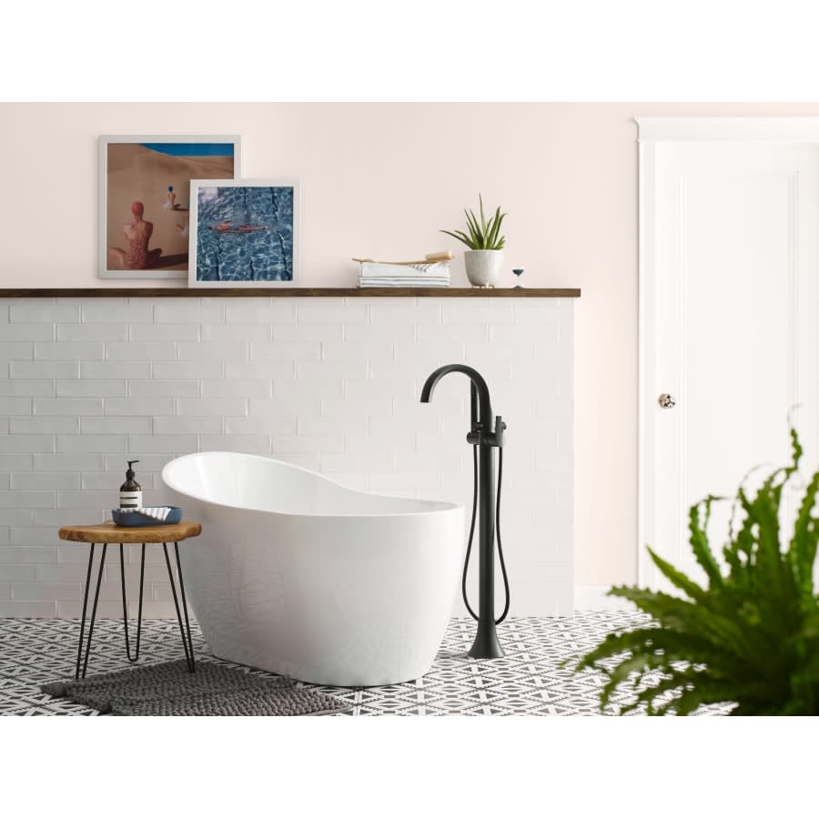 Doux Floor Mounted Tub Filler with Built-In Diverter - Includes Hand Shower