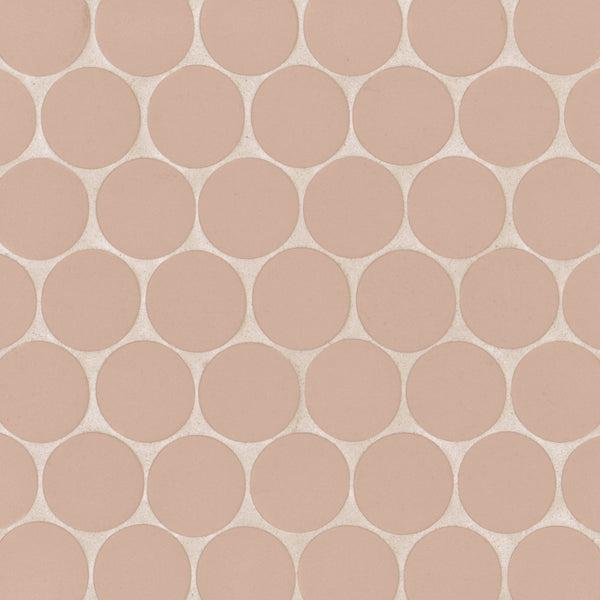 Makoto 2" Round Matte Porcelain Mosaic Tile in Momoiro Blush
