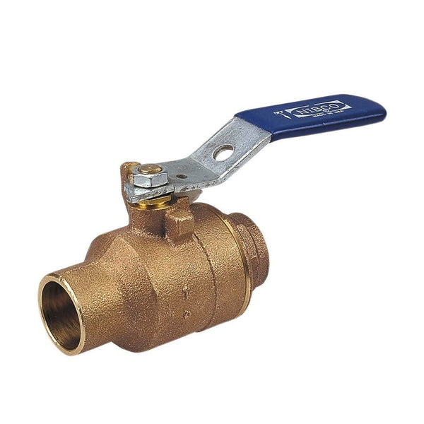 2-Piece Ball Valve, 1-1/4 in, C, Full Port, Plated Brass Ball, Bronze