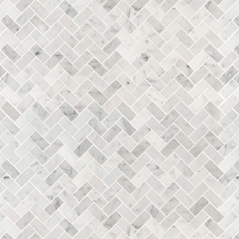 Carrara White 1x2 Herringbone Honed