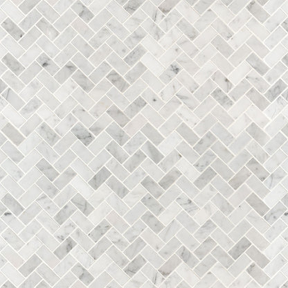 Carrara White 1x2 Herringbone Honed