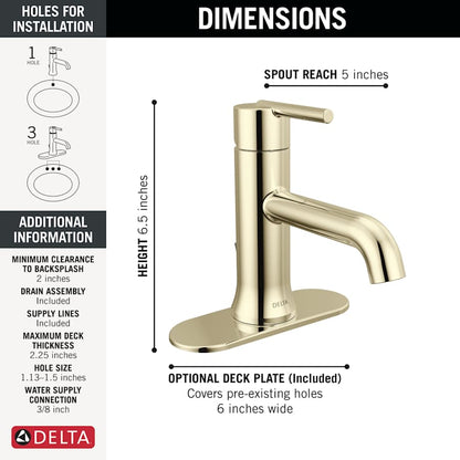 Trinsic 1.2 GPM Single Hole Bathroom Faucet with Metal Push Pop-Up Drain Assembly - Limited Lifetime Warranty