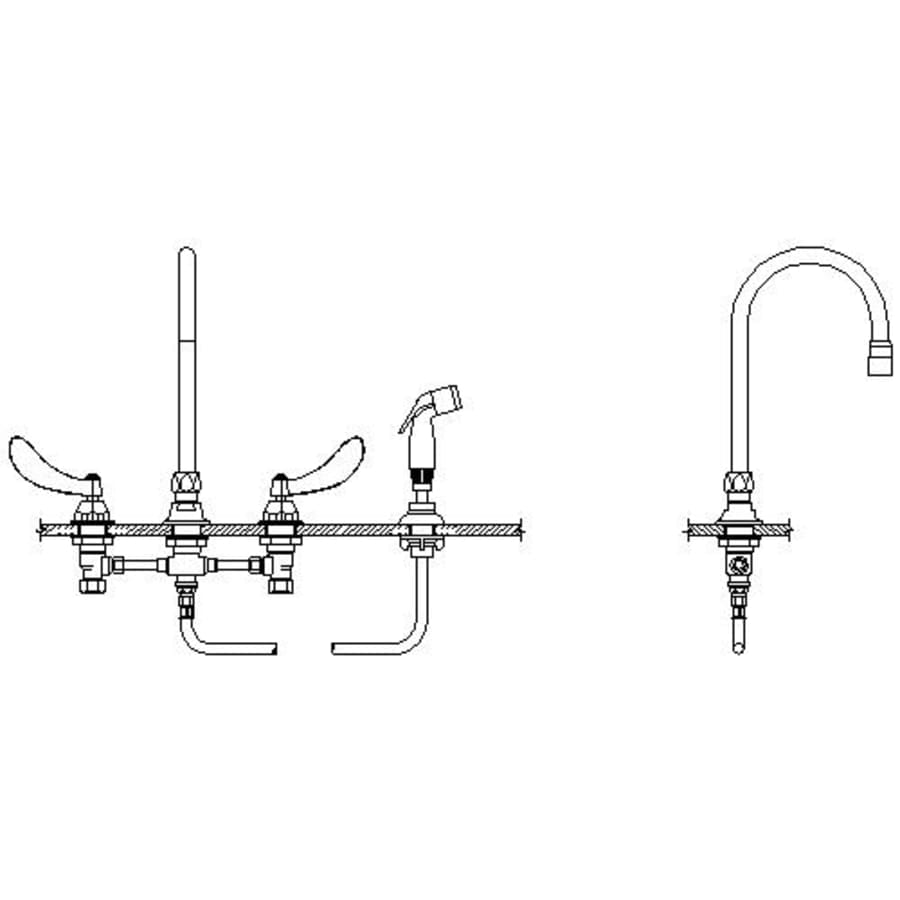 Double Handle 1.5GPM Ceramic Disc Below Deckmount Kitchen Faucet with Blade Handles Side Spray Gooseneck Spout and Vandal Resistant Aerator from the Commercial Series