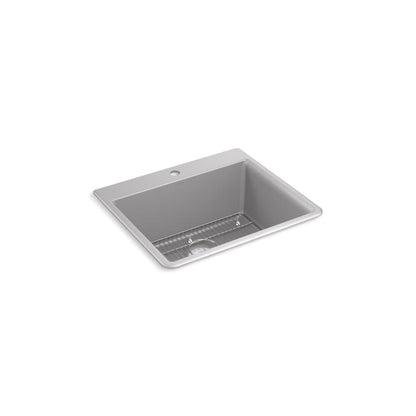 Kennon 25" Top or Undermount Single Bowl Neoroc Granite Composite Kitchen Sink with Bottom Sink Rack