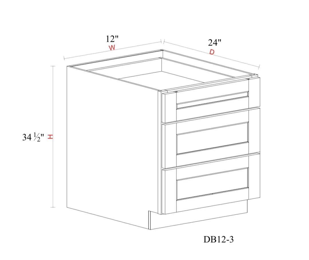 Drawer Base Cabinet - 12"W x 34- 1/2"H x 24"D - 3DRW