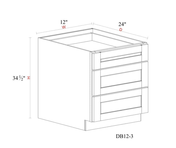 Drawer Base Cabinet - 12"W x 34- 1/2"H x 24"D - 3DRW