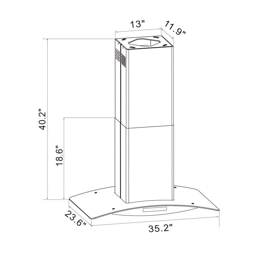 36 in. 475 CFM Convertible Kitchen Island Mount Range Hood in Stainless Steel with Tempered Glass and Touch Control