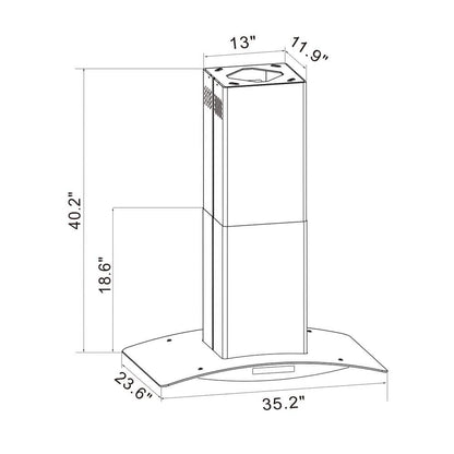 36 in. 475 CFM Convertible Kitchen Island Mount Range Hood in Stainless Steel with Tempered Glass and Touch Control