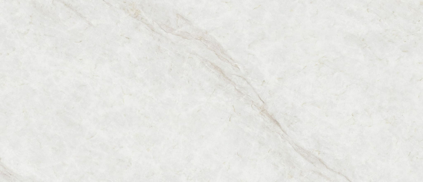 IvoriTaj Brushed Quartz by MSI, brushed finish: light stone with off-white, beige hues, and thin diagonal veining across a smooth surface.