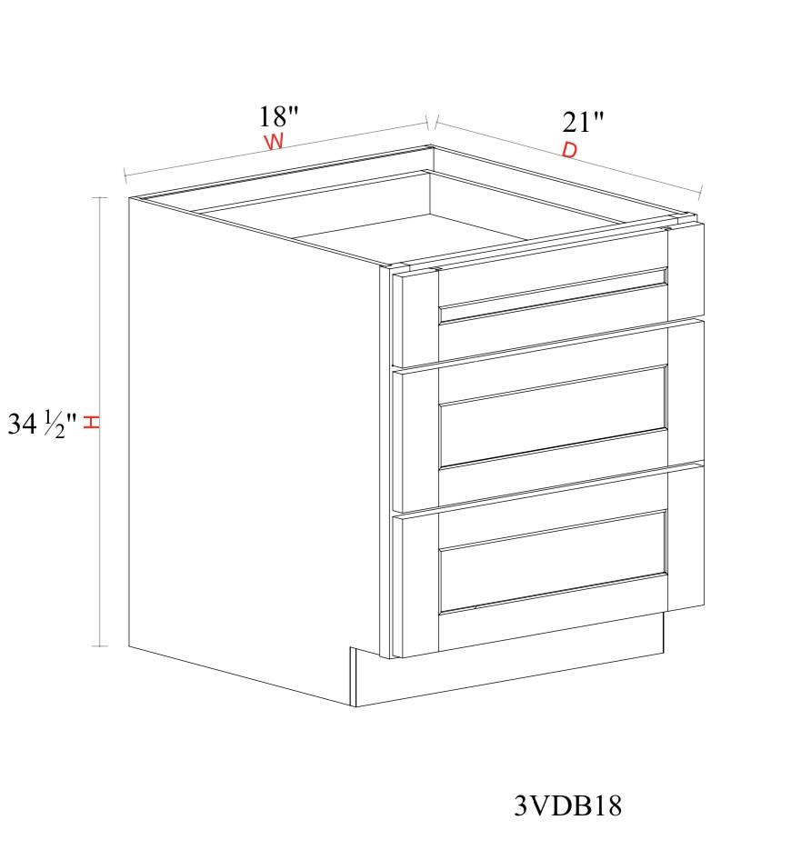 Vanity Drawer Base Cabinet - 18"W x 34- 1/2"H x 21"D- 3DRW