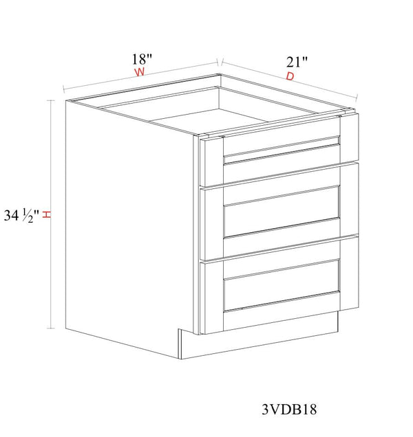 Vanity Drawer Base Cabinet - 18"W x 34- 1/2"H x 21"D- 3DRW