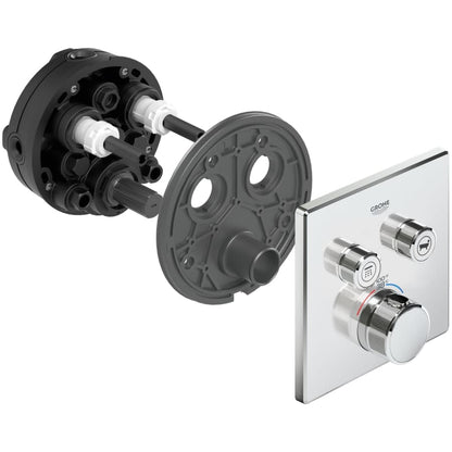 Grohtherm Two Function Thermostatic Valve Trim Only with Triple Knob / Push Button Handles, Integrated Diverter, and Volume Control - Less Rough In