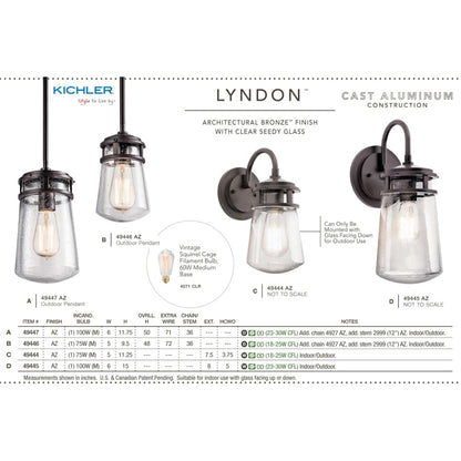 Lyndon Single Light 5" Wide Mini Outdoor Pendant with Seedy Glass Shade