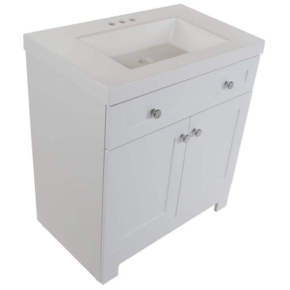 31 in. W x 19 in. D x 34 in. H Single Sink Freestanding Bath Vanity in White with White Cultured Marble Top