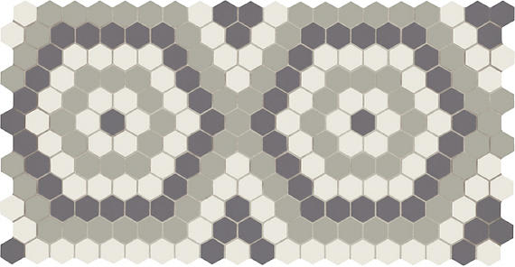Unglazed Mosaics Ice White/Black/Light Smoke Hexagon 1X1 Matte