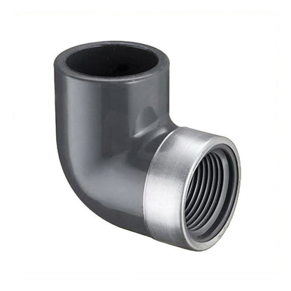 90 deg Elbow, 1 in, Socket x Stainless Steel Reinforced FNPT, SCH 80/XH, PVC