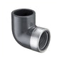 90 deg Elbow, 1/2 in, Socket x Stainless Steel Reinforced FNPT, SCH 80/XH, PVC