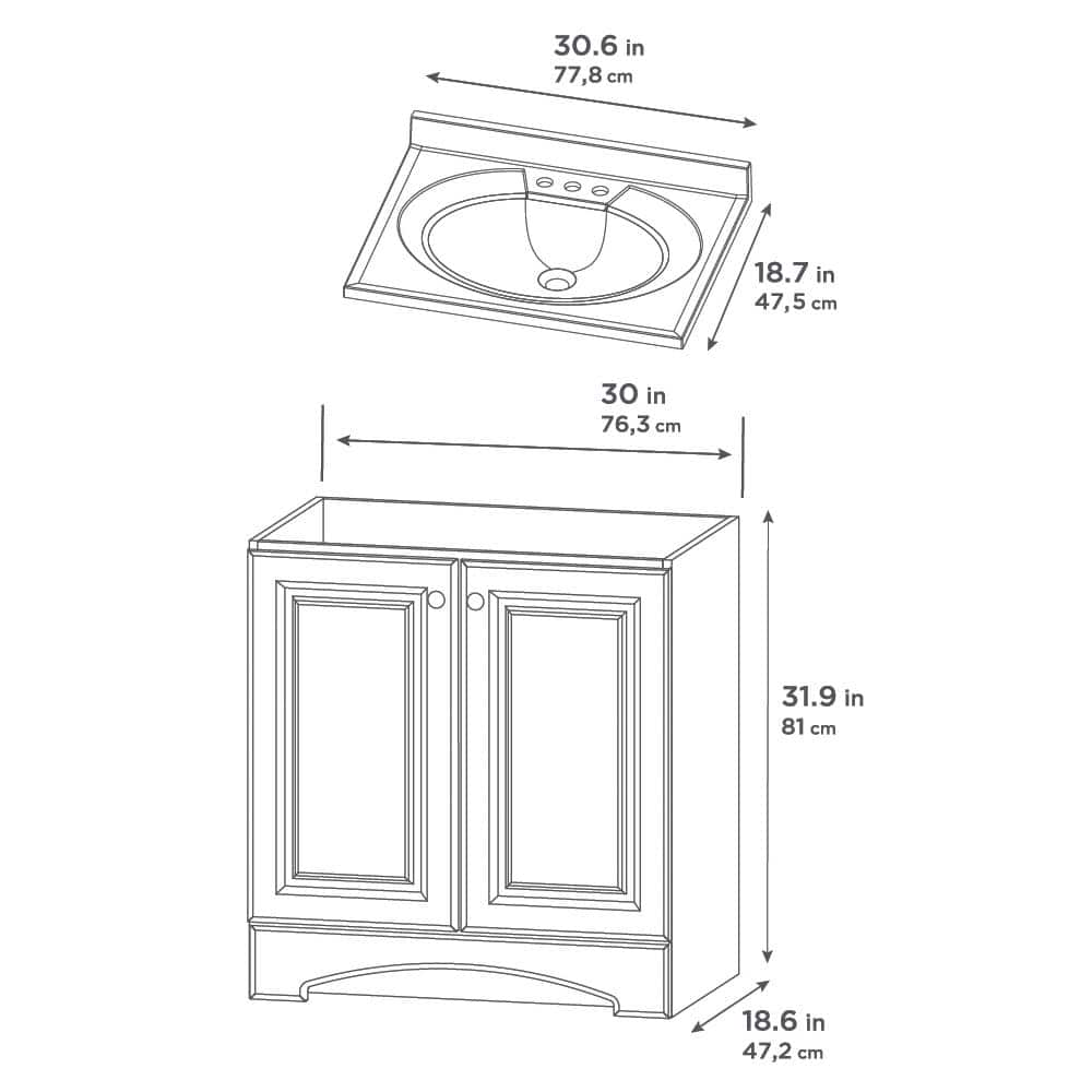 31 in. W x 19 in. D x 35 in. H Single Sink Freestanding Bath Vanity in White with White Cultured Marble Top