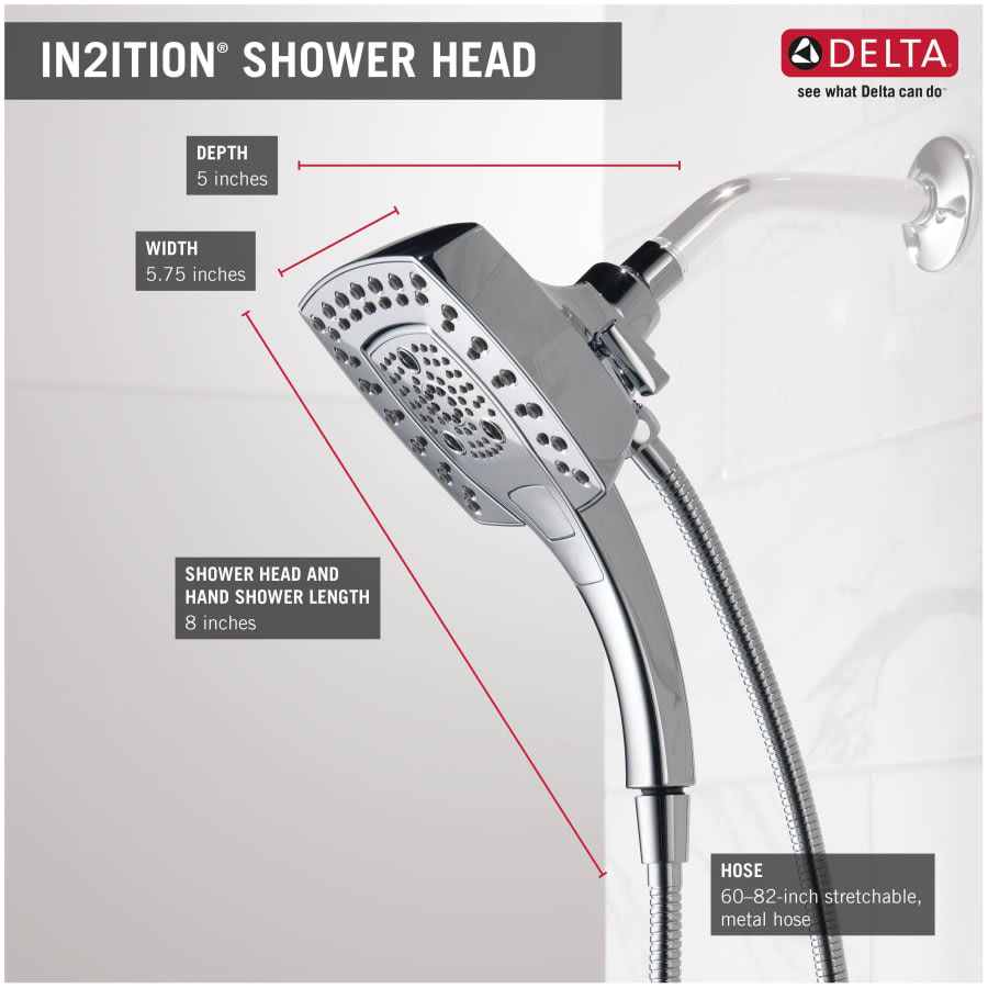 Universal Showering 2.5 GPM Multi Function 2-in1 In2ition Shower Head and Hand Shower with Touch Clean, H2Okinetic and MagnaTite Technology