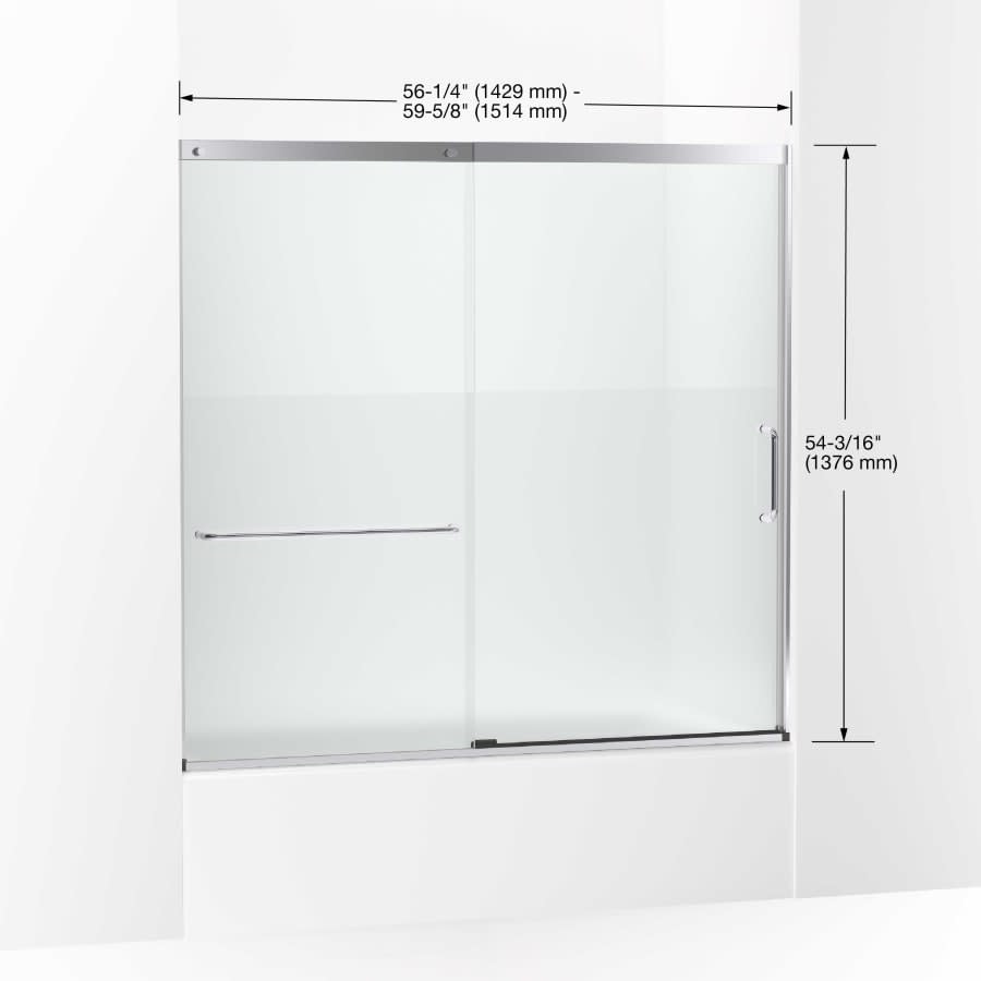 Elate 56-3/4" High x 59-5/8" Wide Sliding Semi Frameless Tub Door with Clear Glass