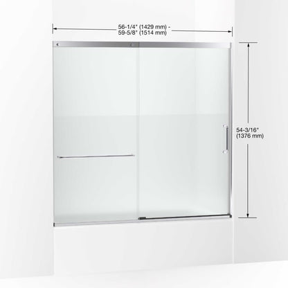 Elate 56-3/4" High x 59-5/8" Wide Sliding Semi Frameless Tub Door with Clear Glass