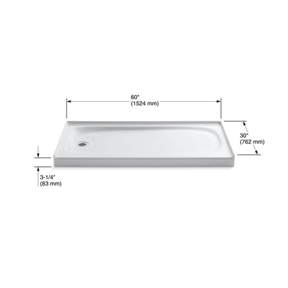 Salient 60" x 30" Single Threshold Enameled Cast Iron Shower Base with Left Drain