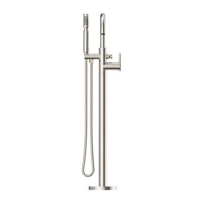 Contemporary Tub Faucet Trim With Handshower, ADA, Floor Mount, Brushed Nickel