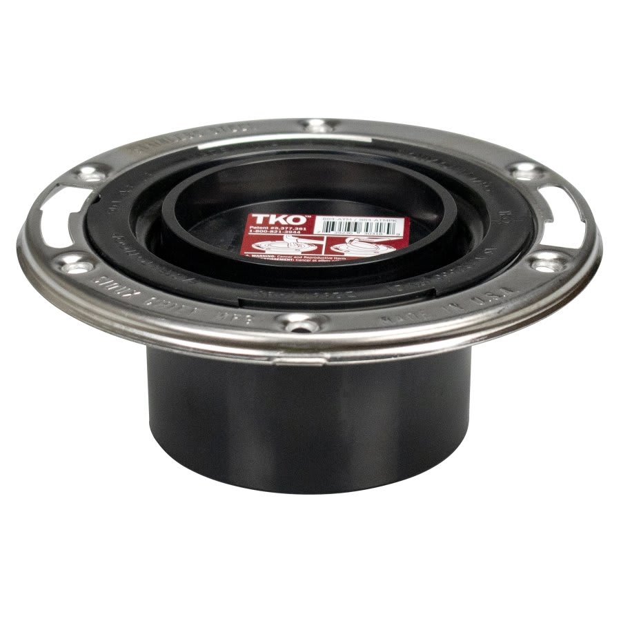 884 DWV Test Cap Metal Ring Adjustable Closet Flange, 4 x 3 in, Hub, ABS