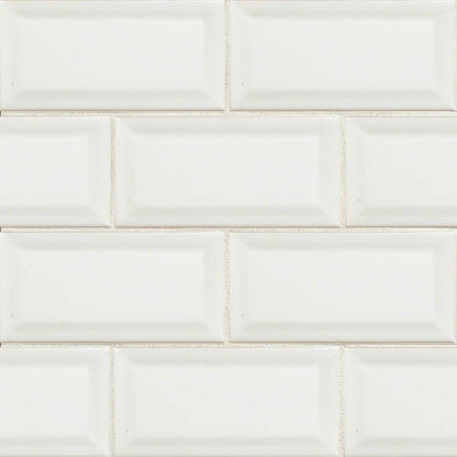 WHITE BEVELED SUBWAY TILE 3X6