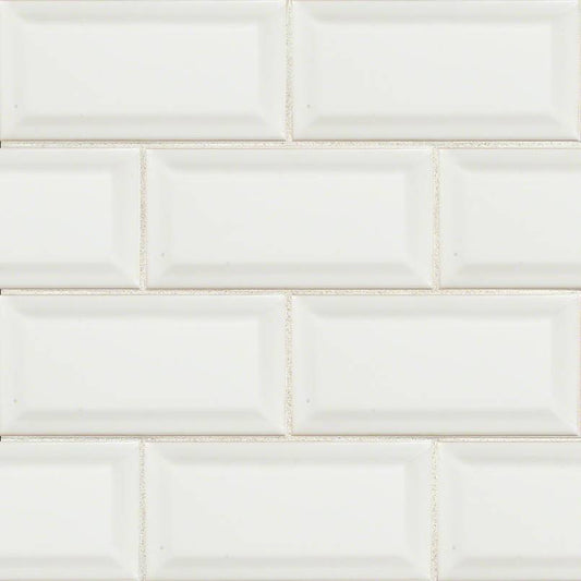 WHITE BEVELED SUBWAY TILE 3X6