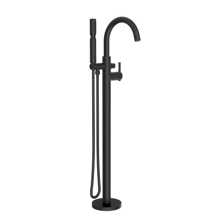 Contemporary Tub Faucet Trim With Handshower, ADA, Floor Mount, Satin Black