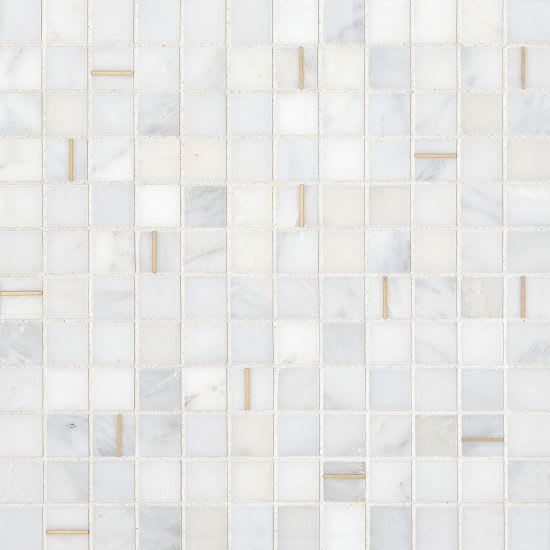 Ferrara Bianco 1x1 Mosaic W-Brass Honed