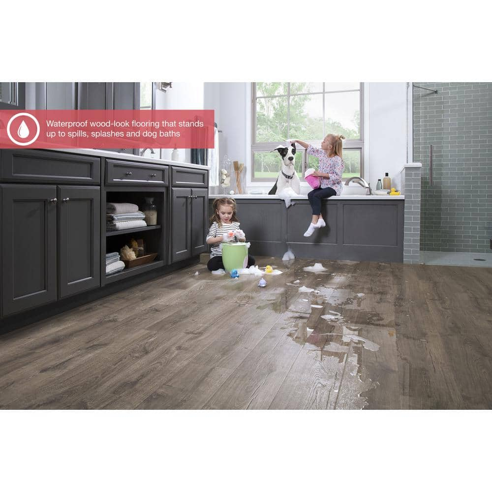 Outlast+ Vintage Pewter Oak 12 mm T x 7.4 in. W Waterproof Laminate Wood Flooring (19.6 sqft/case)