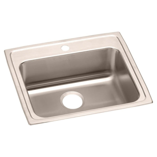Lustertone™ Classic Single Bowl Kitchen Sink, Top Mount, ADA, 22 x 19-1/2 in, 5-3/8 in Bowl Depth, 1-Hole, 18 ga Lustrous Satin Steel, Stainless