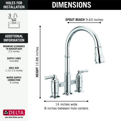 Broderick 1.8 GPM Widespread Bridge Pull Down Kitchen Faucet
