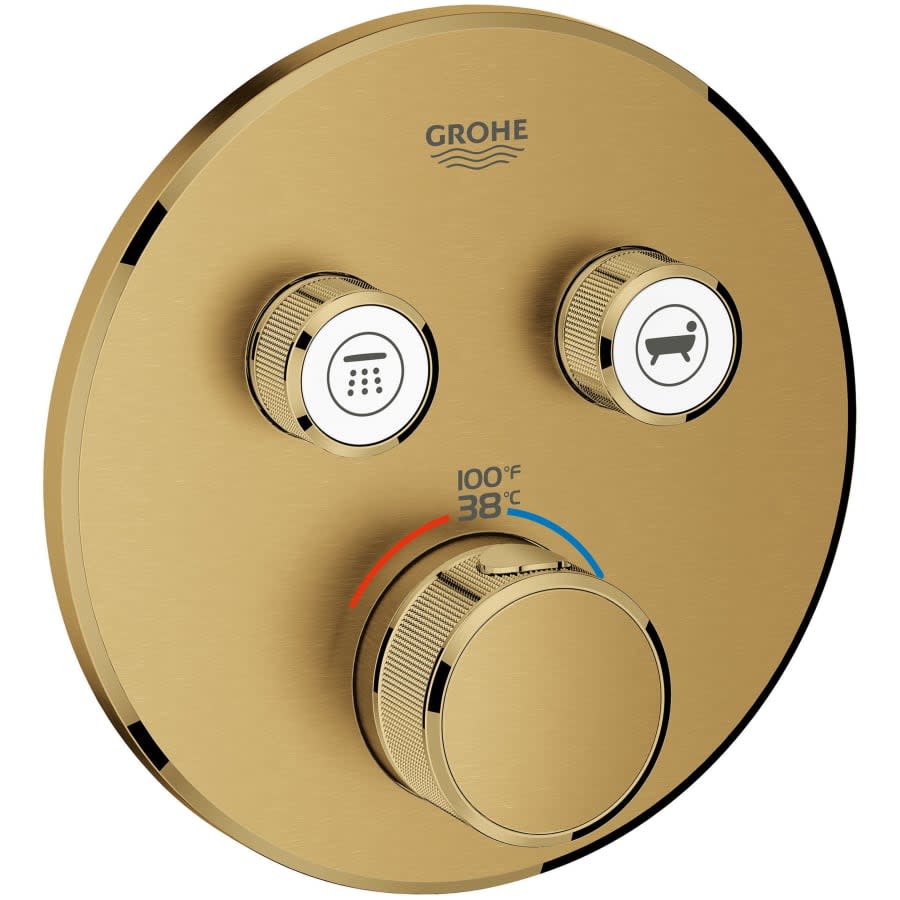 Grohtherm Dual Function Thermostatic Valve Trim Only with Triple Knob Handles and Volume Control - Less Rough In