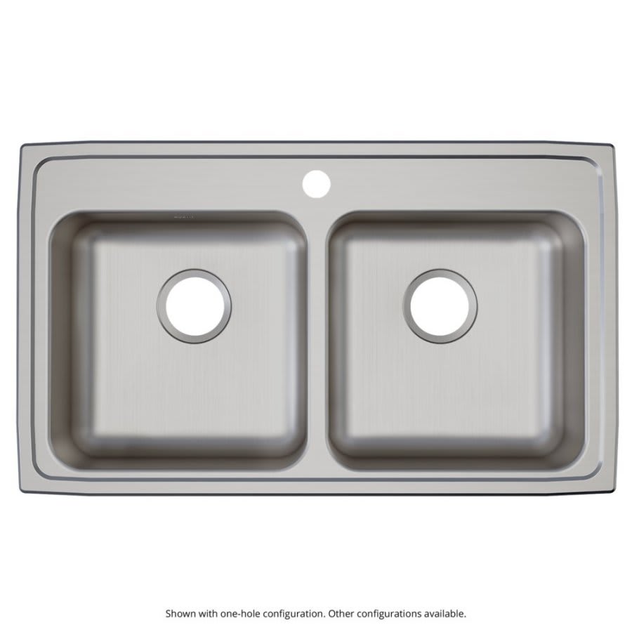 Lustertone™ Classic Double Bowl Kitchen Sink, Top Mount, ADA, 33 x 19-1/2 in, 6-3/8 in Bowl Depth, 3-Hole, 18 ga Lustrous Satin Steel, Stainless