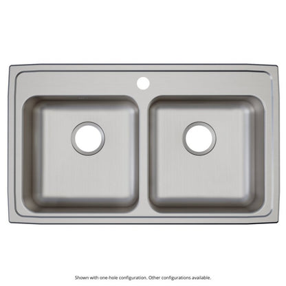 Lustertone™ Classic Double Bowl Kitchen Sink, Top Mount, ADA, 33 x 19-1/2 in, 6-3/8 in Bowl Depth, 3-Hole, 18 ga Lustrous Satin Steel, Stainless