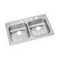 Dayton® Double Bowl Kitchen Sink, Top Mount, ADA, 33 x 21-1/4 in, 5-1/4 in Bowl Depth, 4-Hole, 22 ga Brushed Satin Steel, Stainless