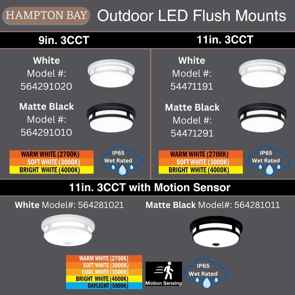 11 in. Round Black Indoor Outdoor LED Flush Mount Ceiling Light Adjustable CCT 830 Lumens Wet Rated Front or Side Door