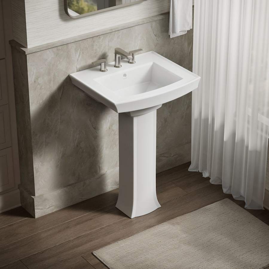Archer 24" Pedestal Bathroom Sink with 3 Holes Drilled and Overflow
