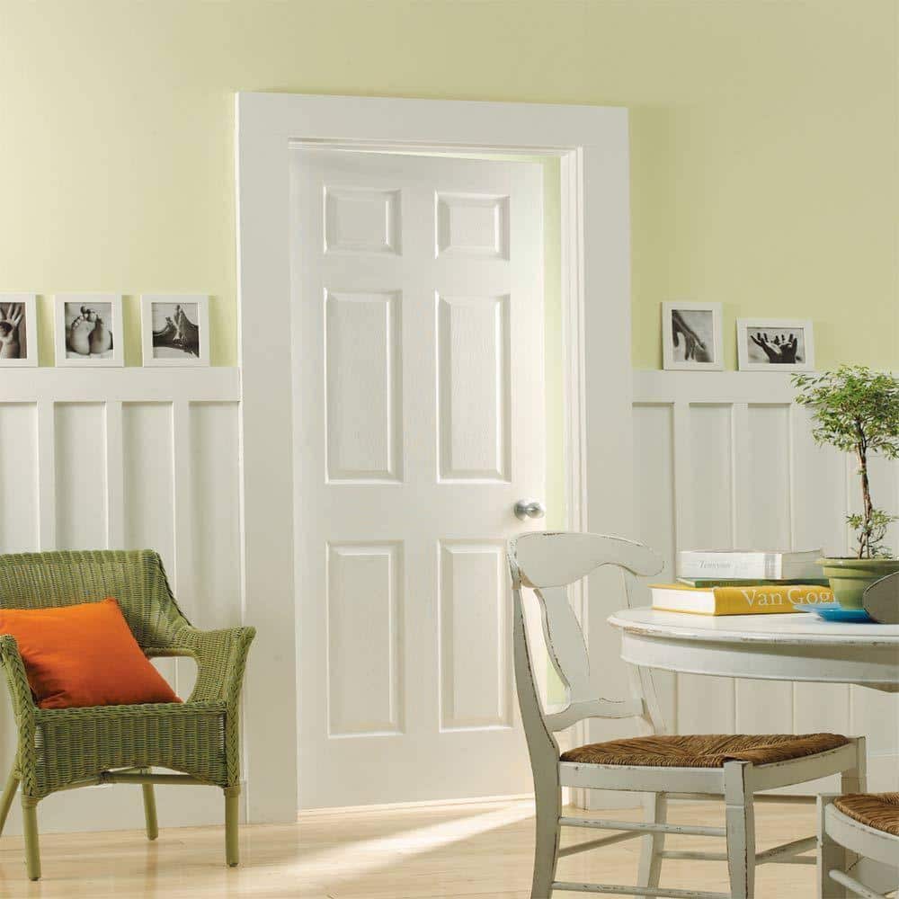 36 in. x 80 in. 6 Panel Right-Handed Hollow-Core Textured Primed White Composite Single Prehung Interior Door